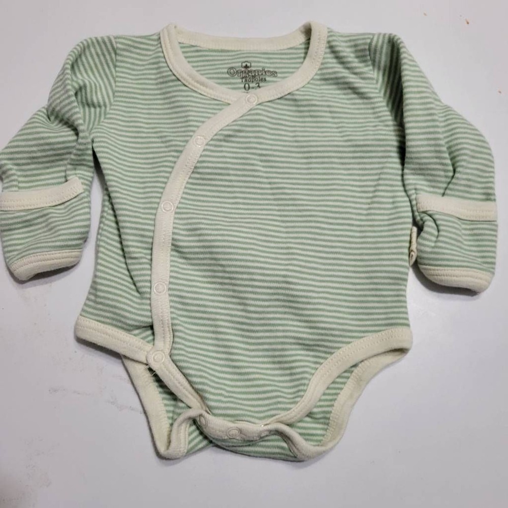 Organics By Tadpoles Unisex Baby One Piece Bodysuit Green Striped Crew 0-3 M